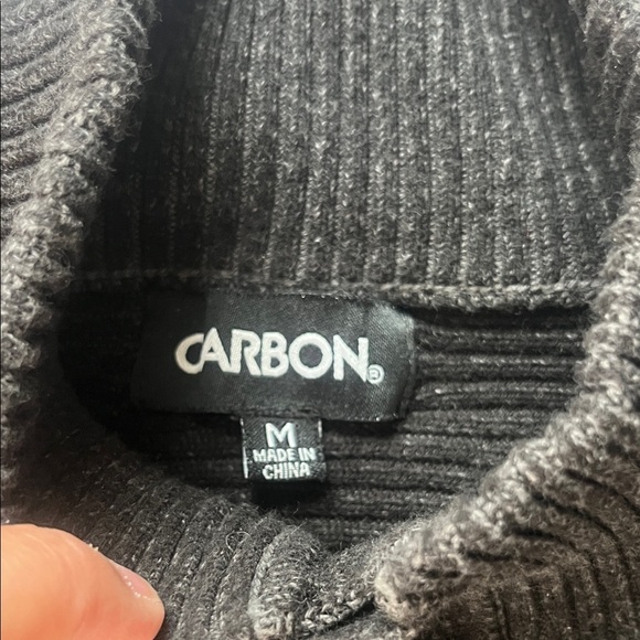 Carbon Black Turtleneck Sweater with Button Detail - Picture 2 of 4